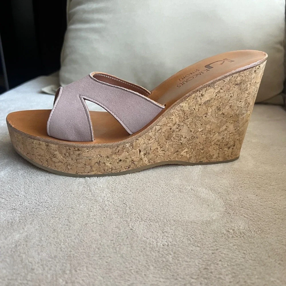 K.‎ Jacques St. Tropez Women 9-9.5 EU 40 Mauve Taupe Suede Wedge Platform Sandal